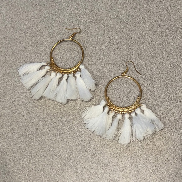 Jewelry - 5/$15 Tassel Earrings White Gold Boho Hoop